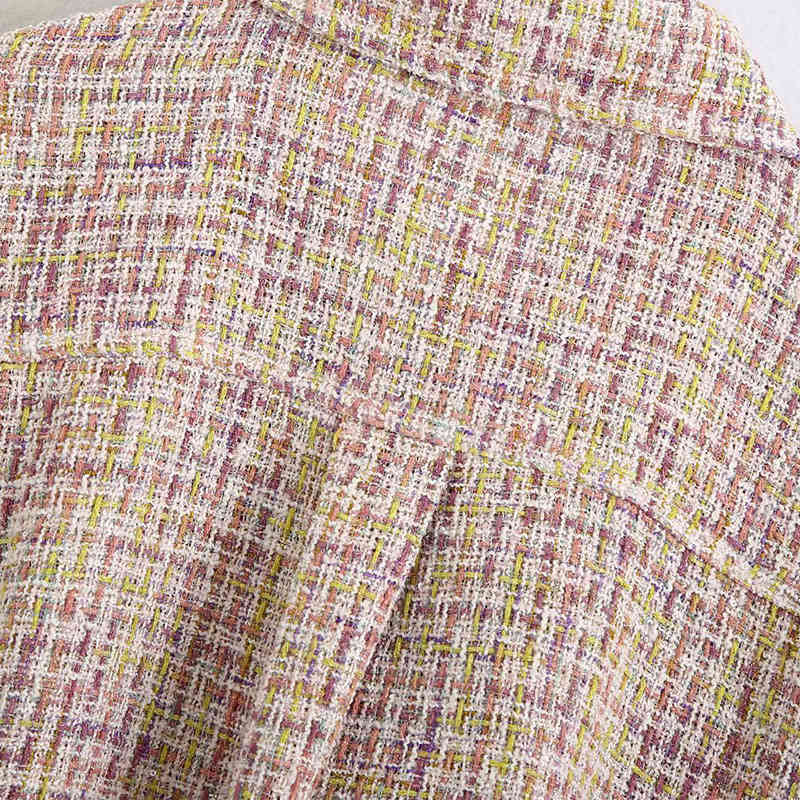 Small Fragrance Color Plaid Lapel Single Breasted Long Sleeve Chic with Belt Female Jacket Korean Autumn Fashion Women's Coat 210507