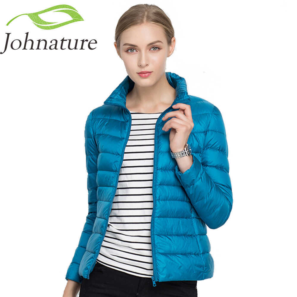 Johnature Women Coat Autumn Winter 90% White Duck Down Jacket 16 Colors Warm Slim Zipper Fashion Light Down Coat 210819