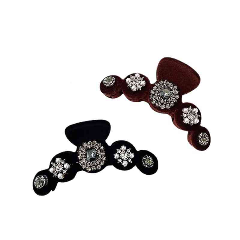 Hair Accessories Jewelry Velvet Court Clip Women's French Pearl Back of Head Shark Net Red Temperament Dish Headdress