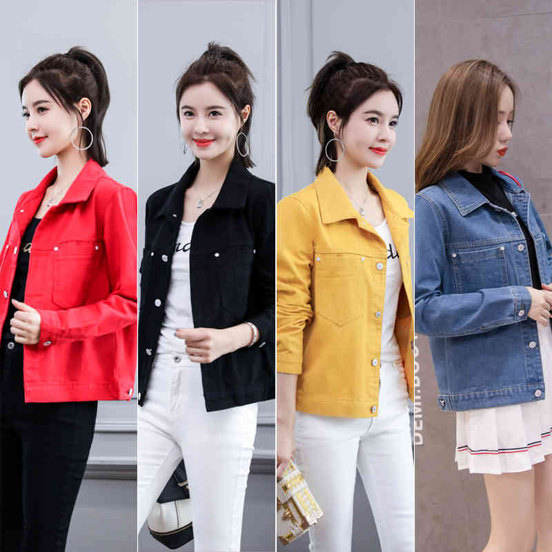 Autumn Denim Jacket Women Loose Jeans and Coat Fashion Casual Pocket Turn-down Collar Long Sleeve 7121 210518