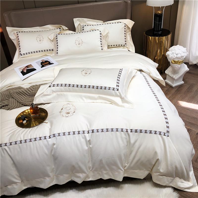 Egyptian Cotton El White Bedding Set Luxury Queen King Size Bed Duvet Cover Sheet Spread Flat Pillowcase Sets