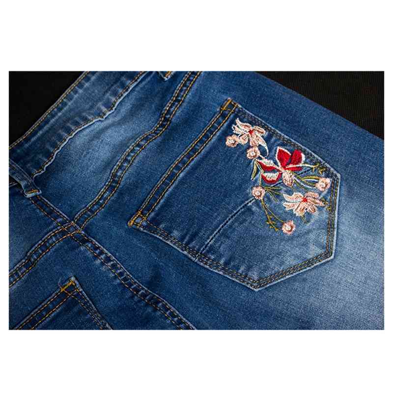 LOGAMI Embroidery Jeans Woman Skinny Flare Pants Denim Ladies Casual Plus Size 4XL 210708