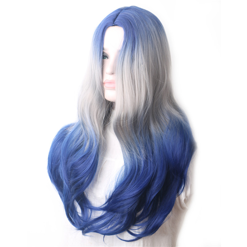 Synthetic Hair Wavy Long Pink Wig Colored Cosplay Wigs For Women Red Brown Blue Black Purple Green Burgundy Grey