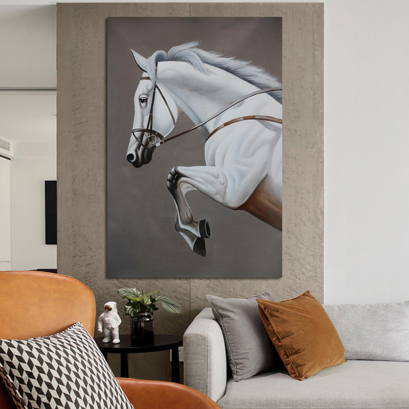Modern Wall Art Painting Vintage Golden Horse White Architecture Print On Canvas For Living Room Home Decor No Frame
