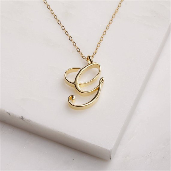 Small Cursive 26 Capital Letter Necklace Single Partner Name Initial Alphabet A-J Charm Swirl Monogram Word Text Character Pendant Chain Necklaces for