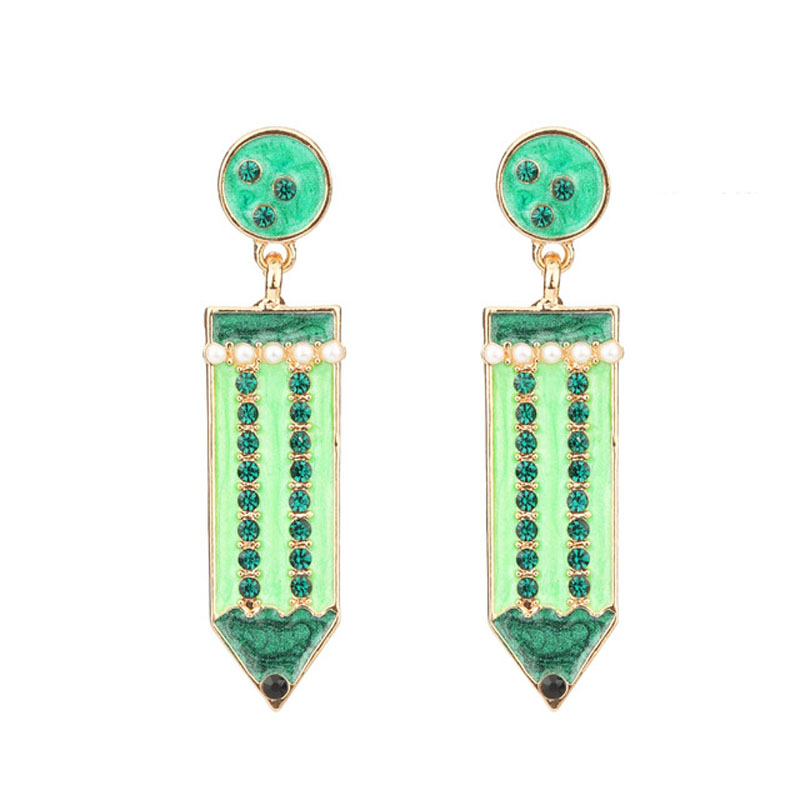 Fashion Back to school season Pencil Dangle Earrings Women Girls 6 Colors Sweet Korean Style Rhinestone Earring Gift for Teacher Students