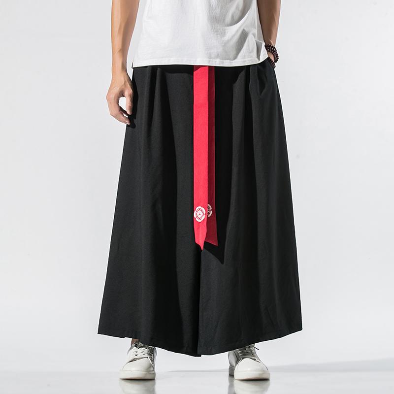 Men's Pants Chinese Style Hanfu Tang Suit Ancient Men Loose Straight Skirt Plus Size Ice Silk Thin Wide Leg