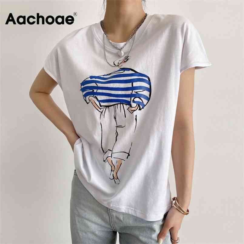 Aachoae Women Chic Character Printed O Neck T Shirt Summer Short Sleeve Fashion Tops Ladies Casual White Cotton Tees 210708
Aachoae Women Chic Character Printed O Neck T Shirt Summer Short Sleeve Fashion Tops Ladies Casual White Cotton Tees 210708