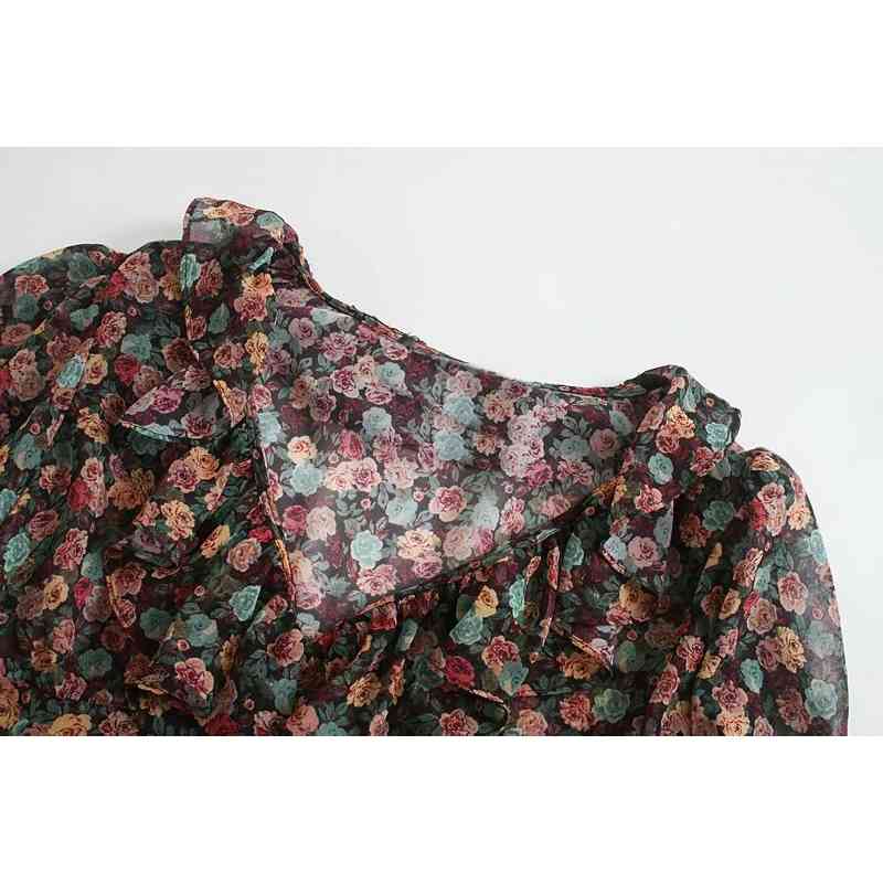 sweet ruffle collar women short shirts summer fashion flower print blouses sexy casual female shirt slim girls blouse 210430