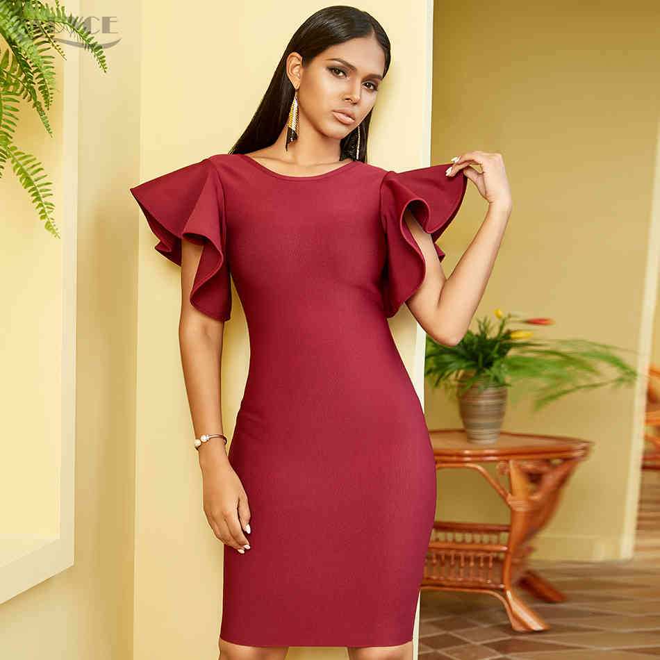 Summer Ruffles Bandage Dress Sexy Backless Short Sleeve Lady Bodycon Club Midi Celebrity Evening Runway Party Dresses 210423