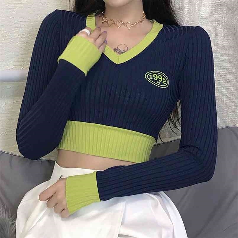 Colorblock Ribbed Harajuku Female Clothing Crop Top Tee Women' Shirt Autumn Korean Long Sleeve V Neck T-Shirt Streetwear 210708, Blue t-shirt
Colorblock Ribbed Harajuku Female Clothing Crop Top Tee Women' Shirt Autumn Korean Long Sleeve V Neck T-Shirt Streetwear 210708, Blue t-shirt