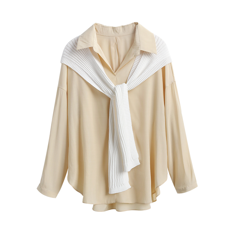 Dabuwawa Elegant Two Pieces Shirts V-Neck Long Sleeve Solid Loose-Fitting 2pces Blouse Office Lady Spring Autumn DO1AST039 210520