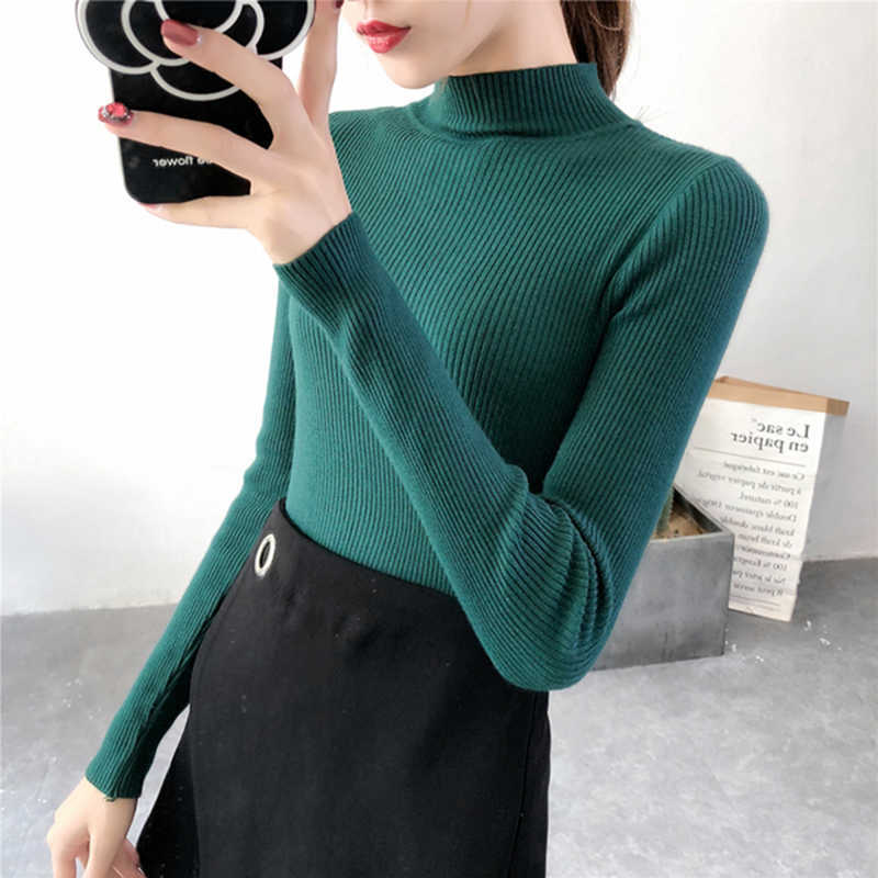 Autumn Winter Women Pullovers Sweater Knitted Korean Elasticity Casual Jumper Fashion Slim Turtleneck Warm Female Sweaters 211011Z