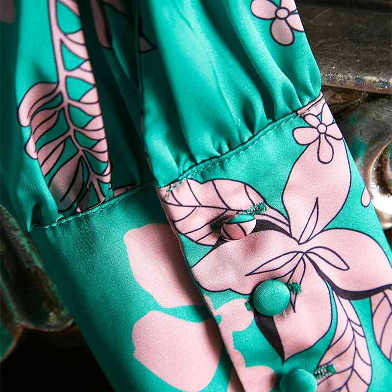 Summer Fashion Runway Bow tie Dress Women Long Sleeve Belted Ruffles Floral Print Ladies Vintage Dresses vestido 210522