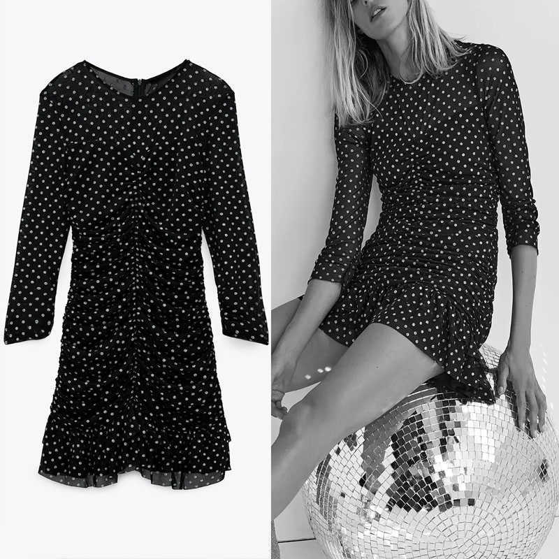 Za Tulle Dot Ruched Mini Black Dress Women Long Sleeve Ruffle Hem Stretchy Party Dresses Woman Fashion Back Zip Vestido 210602
Za Tulle Dot Ruched Mini Black Dress Women Long Sleeve Ruffle Hem Stretchy Party Dresses Woman Fashion Back Zip Vestido 210602
