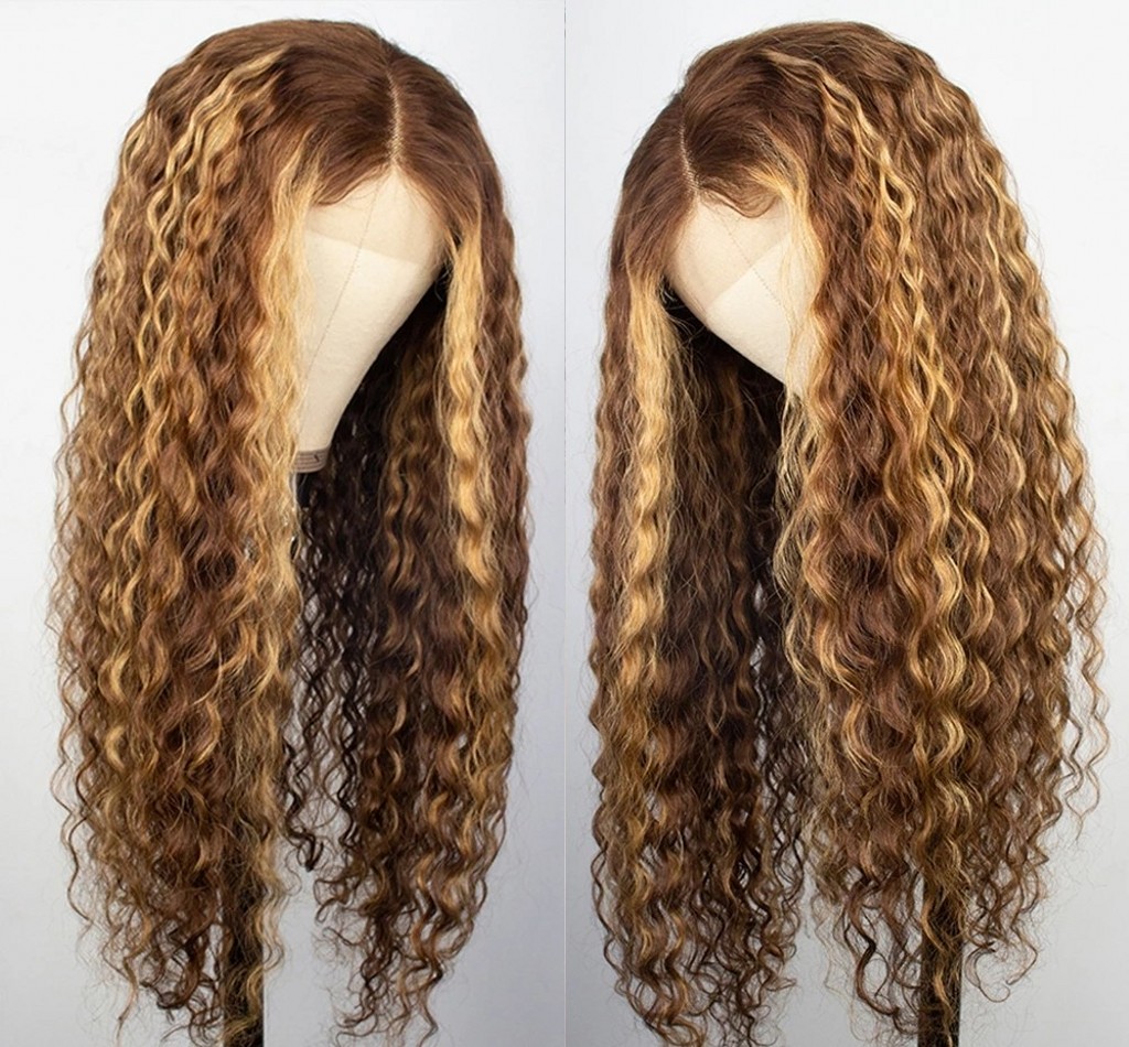Highlight Color Human Hair Curly Deep Water Wave Frontal Wigs for Black Women Brazilian 13x1 T Part Blonde Synthetic Lace Fr