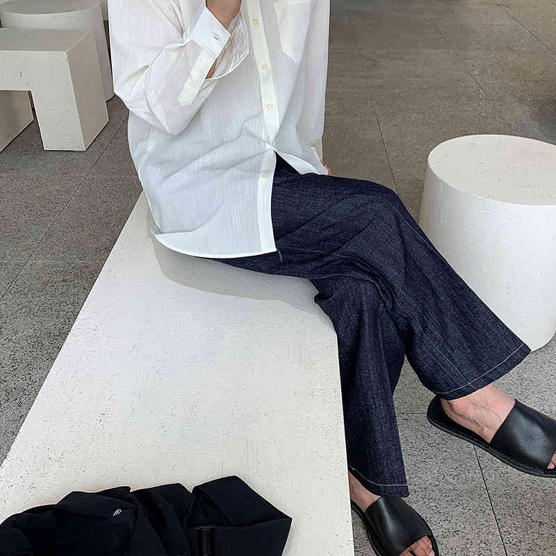 IEFB Wide Leg Jeans Men's Summer Loose Handsome Straight Pants Korean Fashion Casual Trousers Streetwear 9Y7214 210524