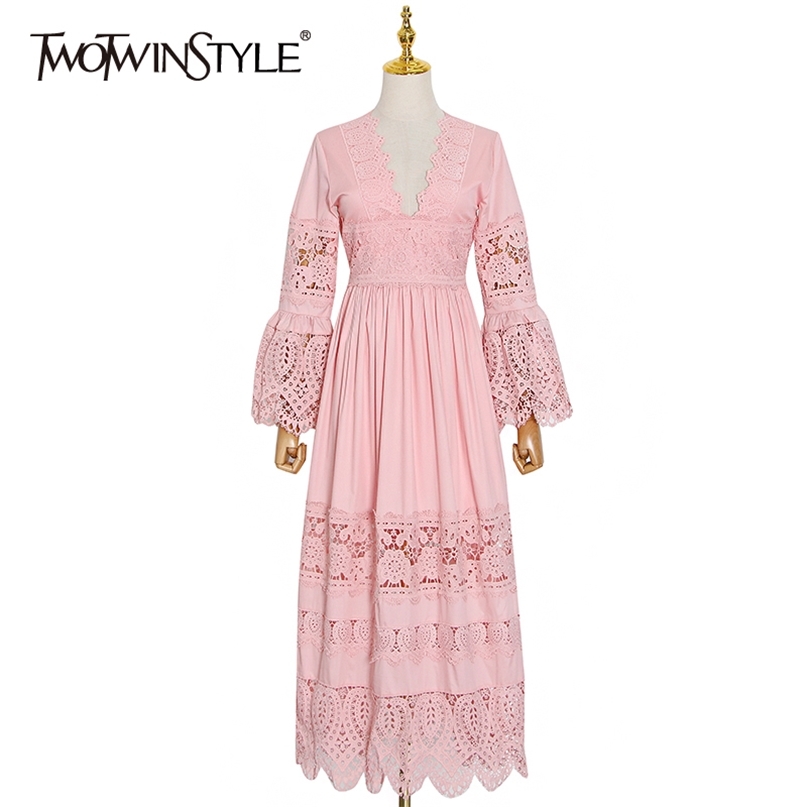 Hollow Out Patchwork Lace Women Dress V Neck Lantern Sleeve High Waist Tunic Elegant Dresses Female Summer 210520, Pink
Hollow Out Patchwork Lace Women Dress V Neck Lantern Sleeve High Waist Tunic Elegant Dresses Female Summer 210520, Pink