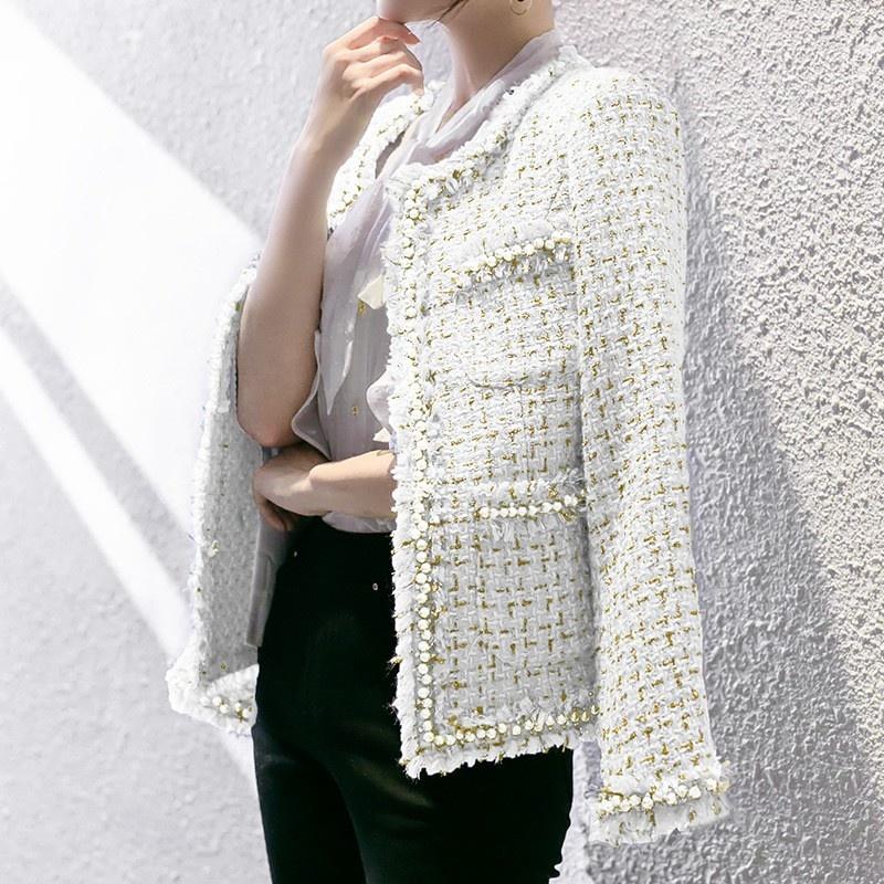 Women's Jackets Ladies Office Slim Fit Tweed Jacket Women Plaid Pearls Beading Short Coat Brand Designer Party O Neck Twill Outerwear, Blue
Women's Jackets Ladies Office Slim Fit Tweed Jacket Women Plaid Pearls Beading Short Coat Brand Designer Party O Neck Twill Outerwear, Blue