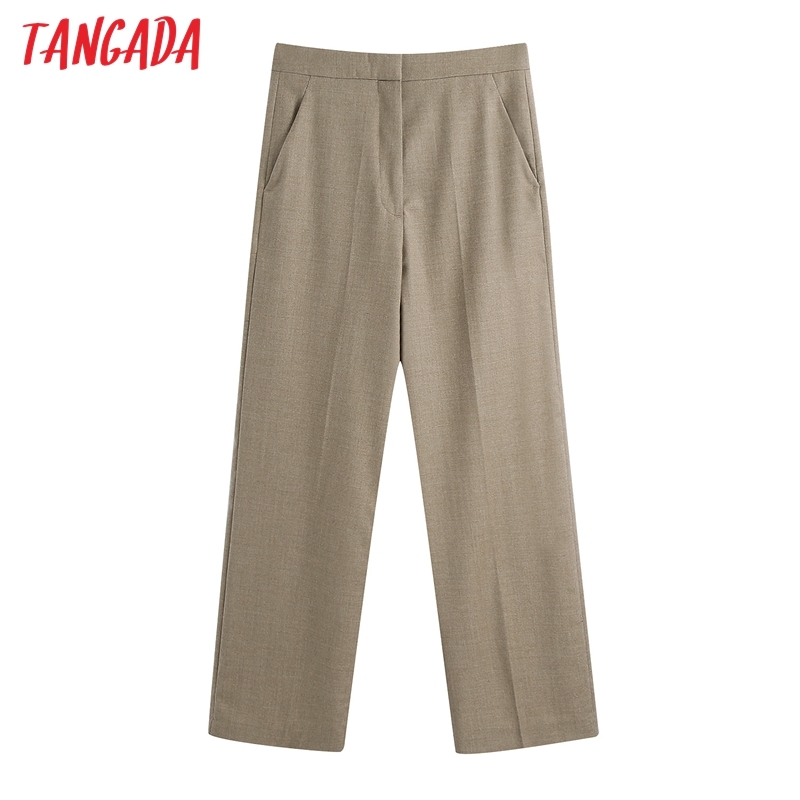 Women Khaki Suit Pants Vintage High Waist Zipper Fly Female Causal Trousers Mujer BE387 210416