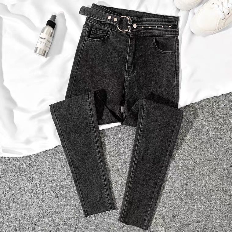 Kog719 Light Grey High Waist Jeans Ar / Add Wool] [Women Show Gao Qiudong Years New Tight Foot Trousers