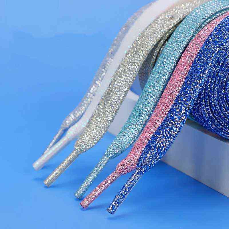 

1Pair Fashion Glitter Shoelaces Colorful Flat Shoe laces for Athletic Running Sneakers Shoes Boot 1CM Width Shoelace Strings 211101