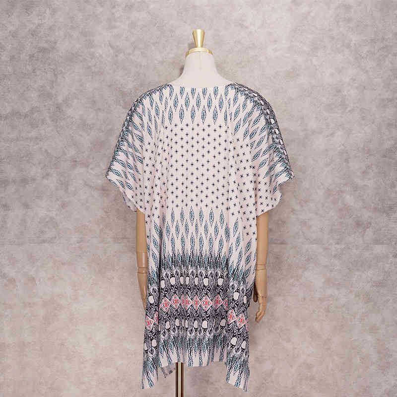 Bohemian Printed Bikini Cover-ups Plus Size V-neck Batwing Sleeve Summer Tops Women Beach Wear Swim Suit Cover Up Q1231 210420