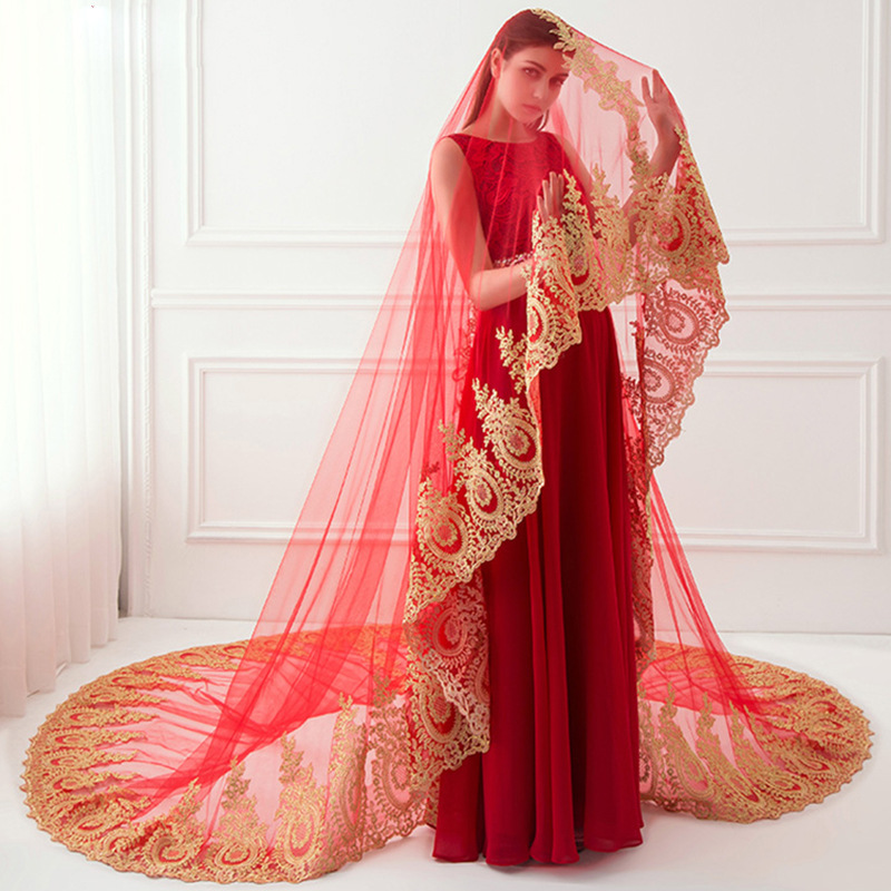 3m/4m/5m Long Red Wedding Veil with Gold Floral Applique High Quality Bridal Veils, Same as picture
3m/4m/5m Long Red Wedding Veil with Gold Floral Applique High Quality Bridal Veils, Same as picture