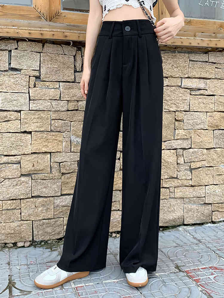 Spring Korean style high waist drape mopping wide leg long pants all-match loose straight casual women 210429