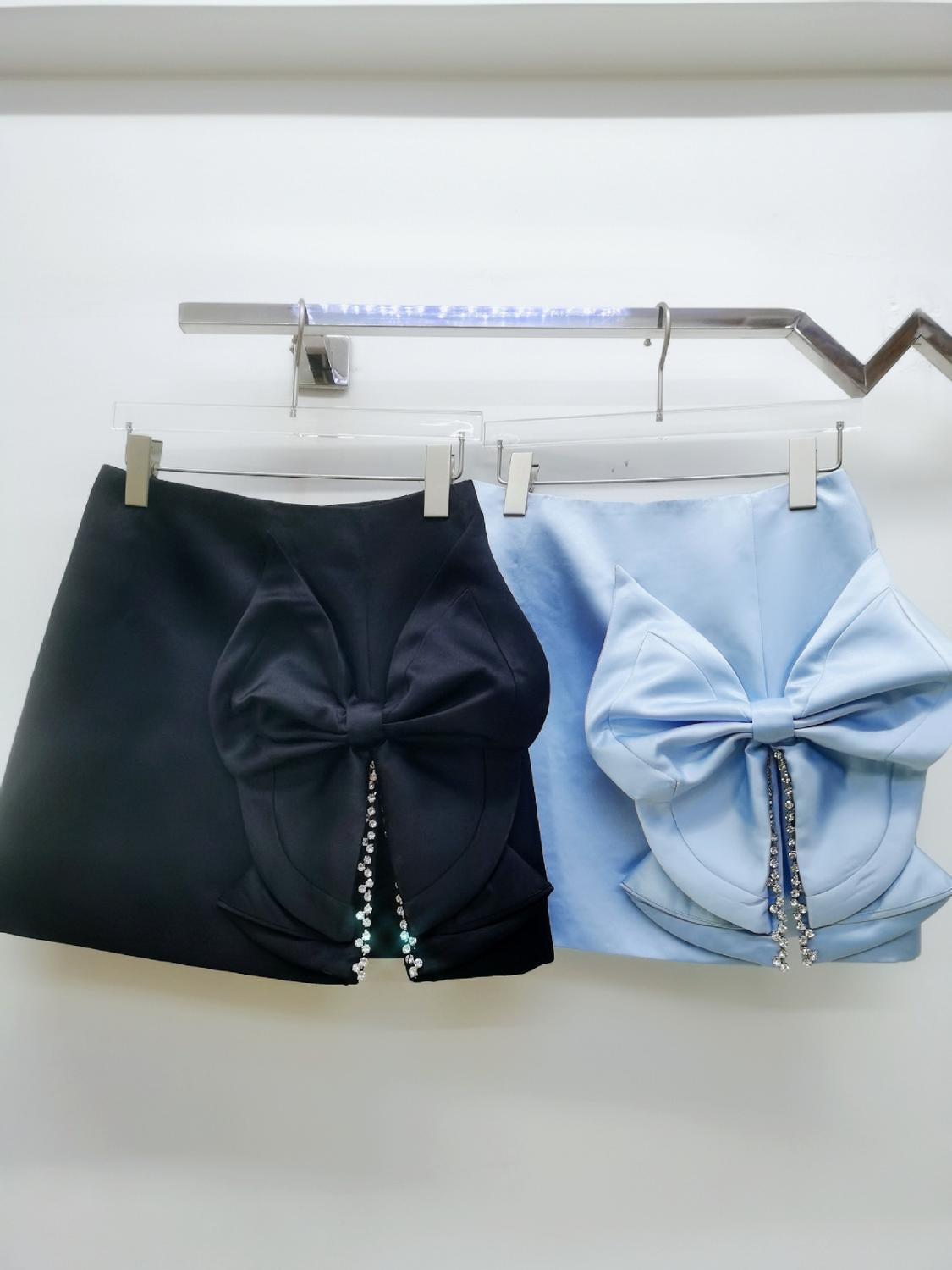 mini skrt women young lady sweet crystal split with big bow ligh blue black party sexy night club shirts mujer faldas 210421