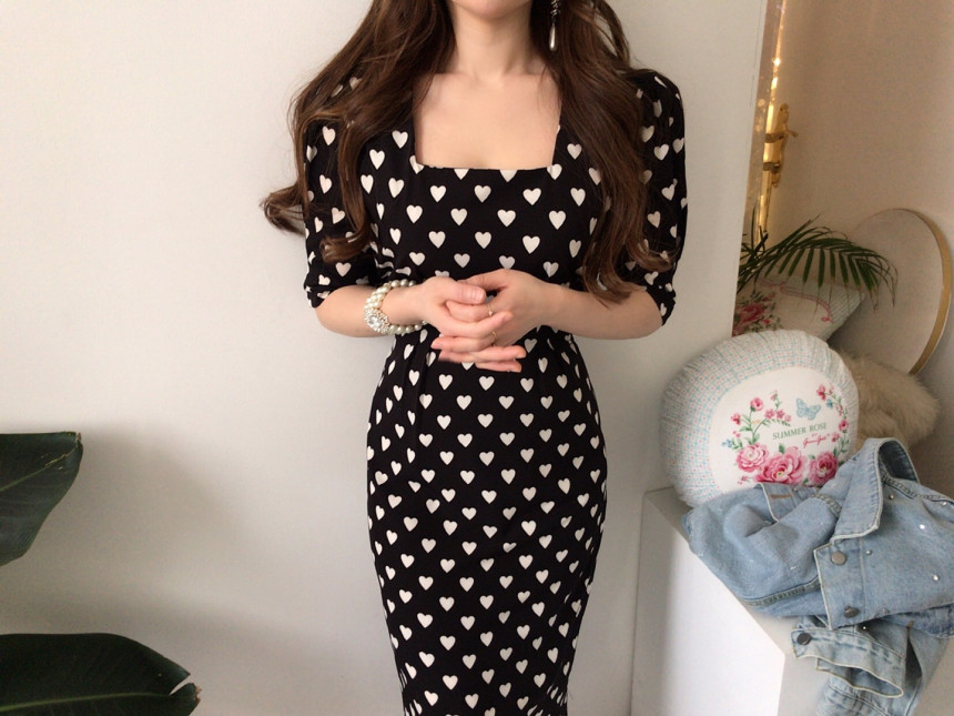 Elegant Vintage Square Collar Ruffles Mermaid Dress Summer Bodycon print Slim OL Dresses Vestidos 210519