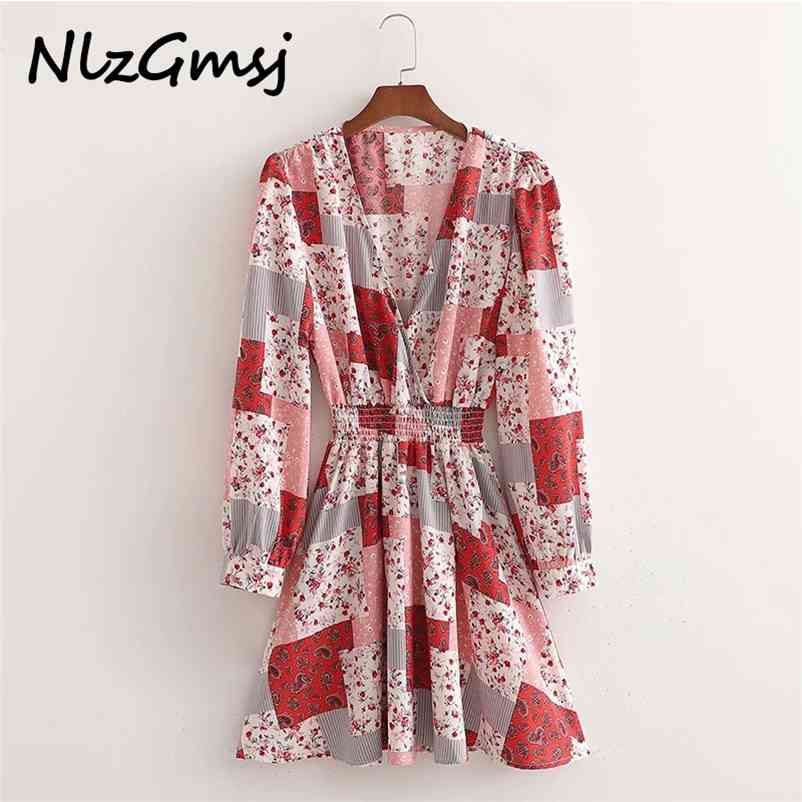 Dress Geometric Floral Short Full Sleeve V Neck A Line Mini Clothing High Street Spring Summer 210628, As picture
Dress Geometric Floral Short Full Sleeve V Neck A Line Mini Clothing High Street Spring Summer 210628, As picture