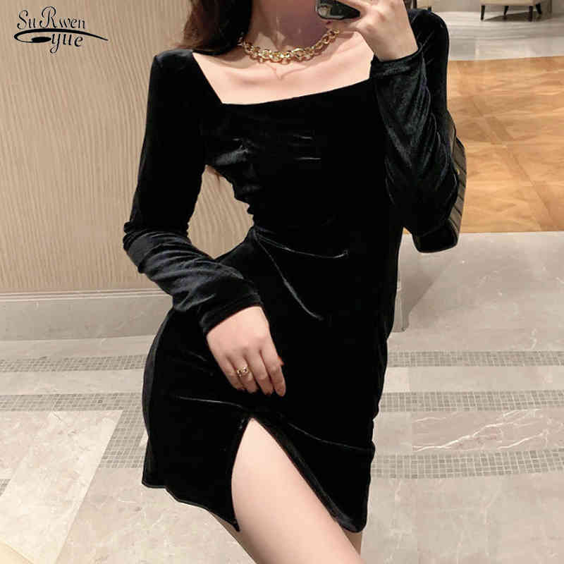 Square Collar Long Sleeve Dress Retro Velvet Sexy Split High Waist Short Skirt Black Bodycon Party Vestidos 12387 210521
Square Collar Long Sleeve Dress Retro Velvet Sexy Split High Waist Short Skirt Black Bodycon Party Vestidos 12387 210521