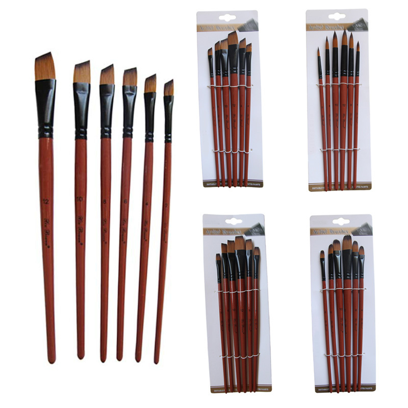 Drawing Art Supplies 6 Pcs Brown Acrylic Oil Watercolour Artist Paint Brushes Set Painting Craft Art Model Paint Nylon Hair