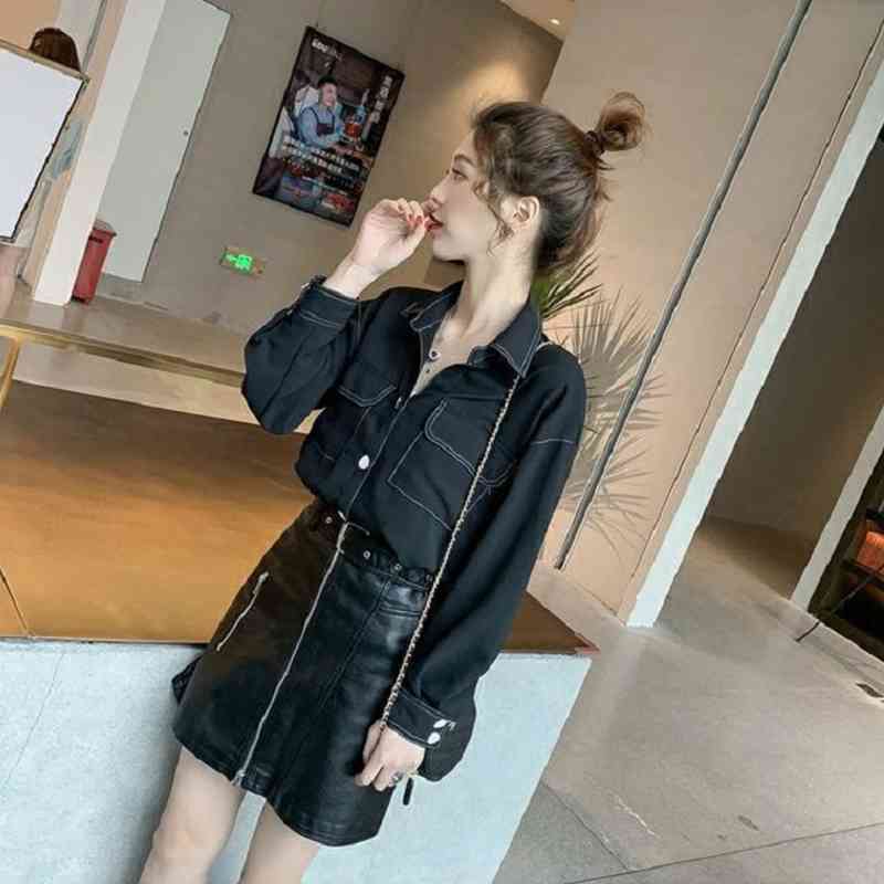 Spring Safari Style Full Sleeve Women Shirt Blouse Solid Color Plus Size Ladies Long Turn Down Collar Female Clothing 210521