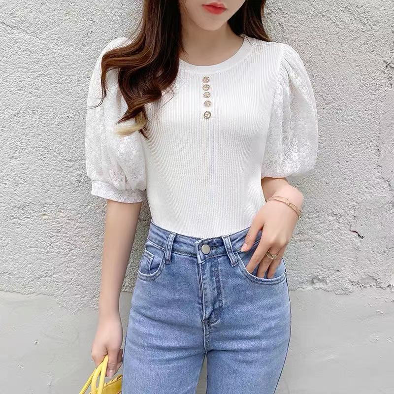 Fashion Women's Knitwear Puff Sleeve Lace Knitted Top Casual All-match 210520, White
Fashion Women's Knitwear Puff Sleeve Lace Knitted Top Casual All-match 210520, White