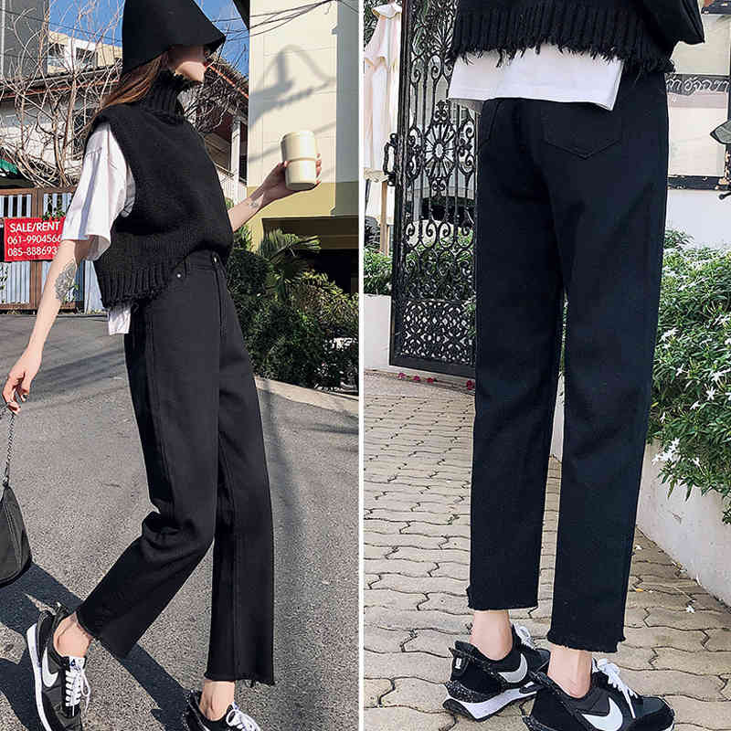 Autumn Casual Denim TrouserHigh Waist Jeans Women Plus Size Boyfriend Straight Vintage with White Blue Black 10425 210518