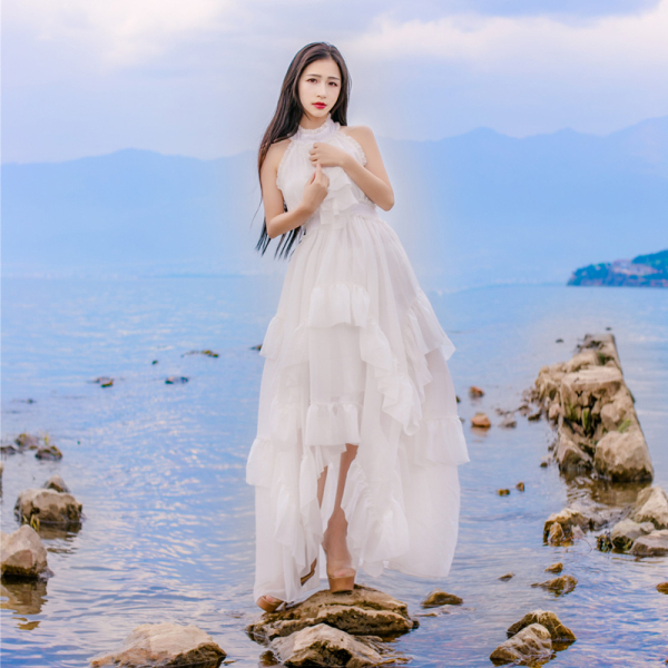 Bohemian Summer Women Holiday Beach Maxi Dress Sexy Off Shoulder Chiffon Ruffles Red Irregula Big Swing Long 210506