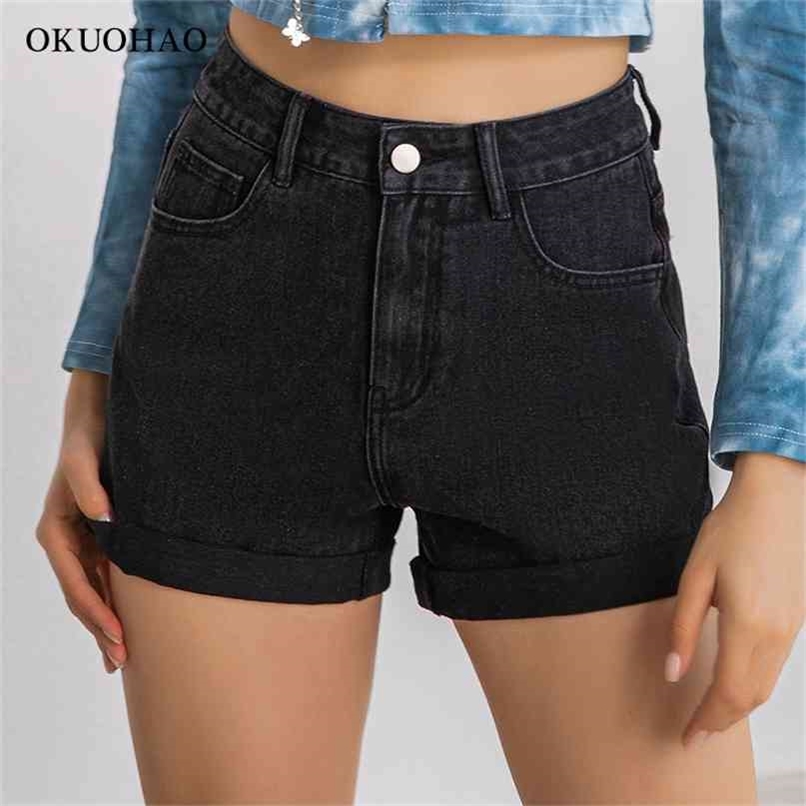 Okuohao High Waist Denim Shorts Women Plus Size Fashion Casual Slim Jeans Short Washed Sexy Female Summer Cotton 210714