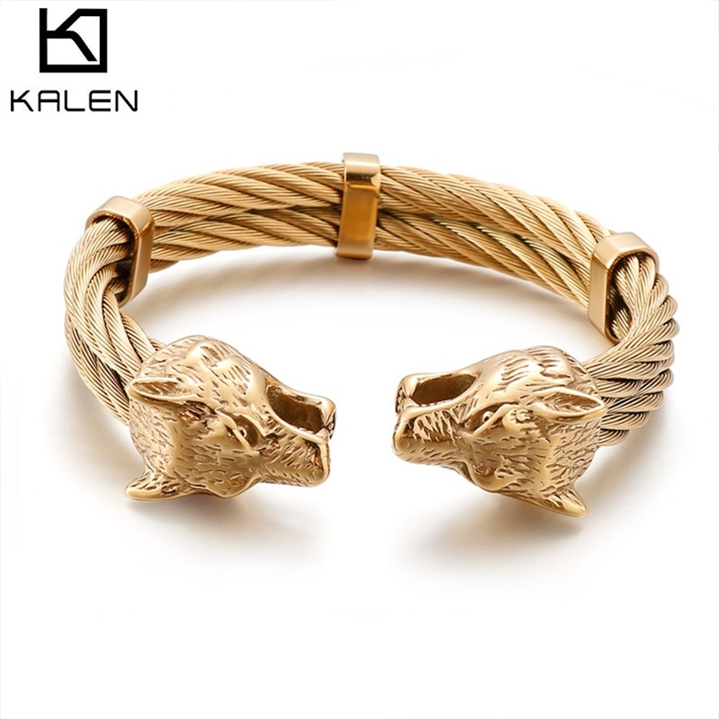 Stainless Steel Viking Wolf Bangle Man Cable Wire Gold/Black/Silver Color Animal Cuff Bracelet Men Jewelry 210918
Stainless Steel Viking Wolf Bangle Man Cable Wire Gold/Black/Silver Color Animal Cuff Bracelet Men Jewelry 210918