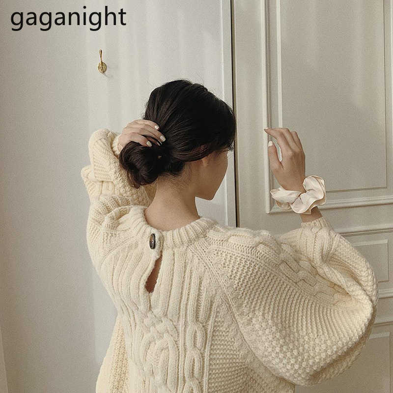 Fashion Women Solid Sweater Autumn Winter Chic Korean Pullover Puff Long Sleeve Loose Sweaters Outwear Tops Pull Femme 210601