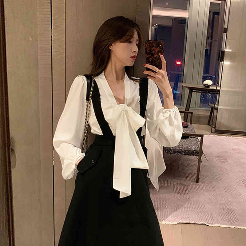 Long Sleeve Chiffon White shirt Spring Blouse Women Solid Bow Collar Ladies Tops Shirts Blusas Feminine 615B 210420
