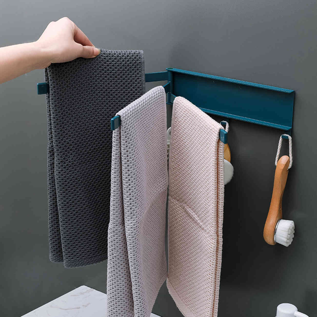 strong Towel Rack Wall Mounted Folding Bar Kitchen Bathroom Rotatable Washcloth Hanger Rag Holder