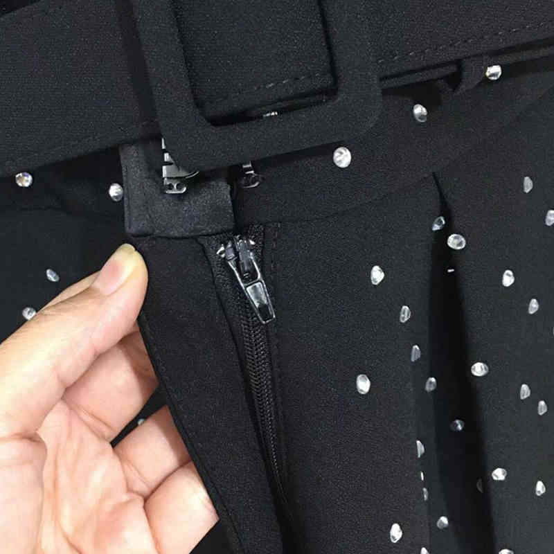 Casual Patchwork Diamond Jumpsuit For Women Notched Long Sleeve High Waist Wide Leg Pants Dot Jumpsuits Female 210521