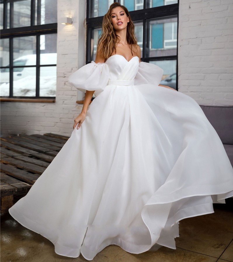 Romantic Organza Wedding Dress Detachable Puff Sleeves Elegant Sweet A-line Bridal Gown Princess Gowns Vestido de Noiva 2022 Robe Mariage