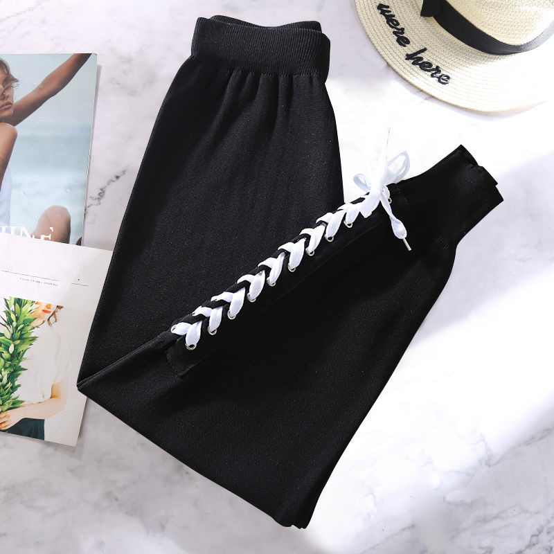 Nomikuma Autumn Knitted Harem Pants Korean Cross Bow Bandage Sweater Pants Causal Stretch High Waist Anke Trousers 6C792 210427