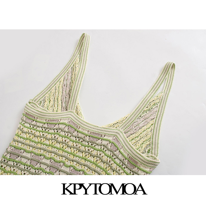 KPYTOMOA Women Chic Fashion With Tassel Knitted Midi Dress Vintage Backless Fringed Hem Straps Female Dresses Vestidos 210409