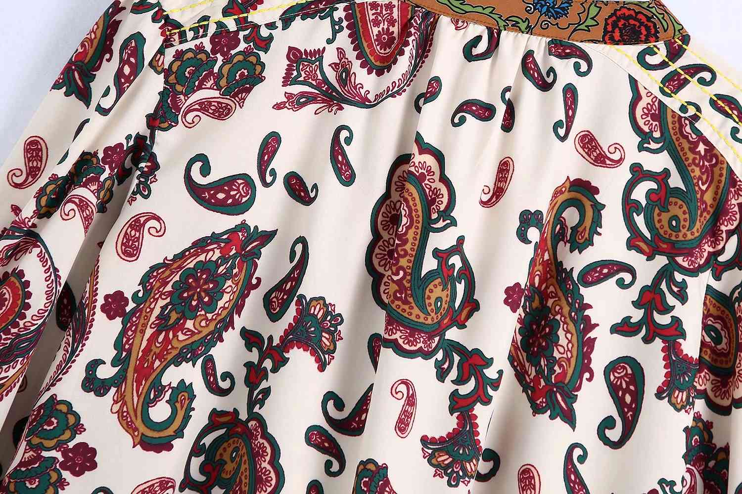 V-neck Printed Short-sleeved Holiday Chic Women's Pullover Women's Shirt Paisley Pattern Cotton Female Tops 210507