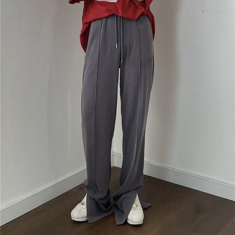 Solid Loose Elastic Sports All Match Split Trousers Girls Summer Casual High Waist Straight Femme Chic Pants 210421