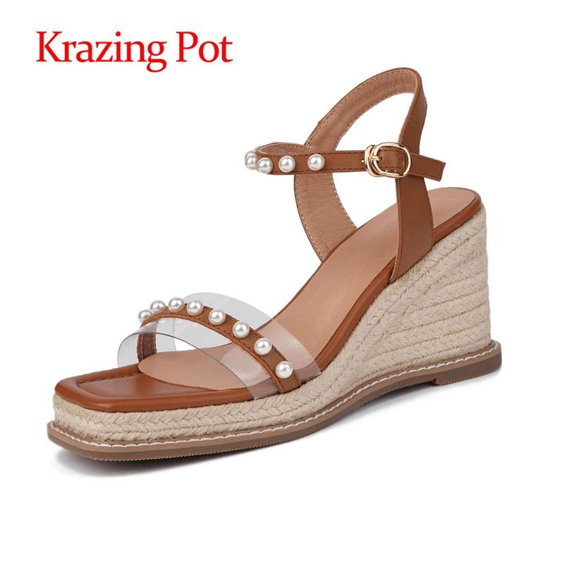 Krazing Pot Cow Leather Super High Heel Pearl Vintage Daily Wear Platform Gentlewomen Energy Buckle Straps Sandals Women L63 Dress Shoes, Black
Krazing Pot Cow Leather Super High Heel Pearl Vintage Daily Wear Platform Gentlewomen Energy Buckle Straps Sandals Women L63 Dress Shoes, Black
